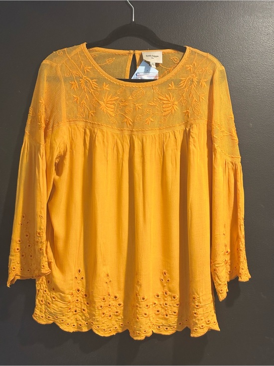 Haute Hippie Tops - Haute Hippie Sunflower Yellow Embroidered Peasant Tunic